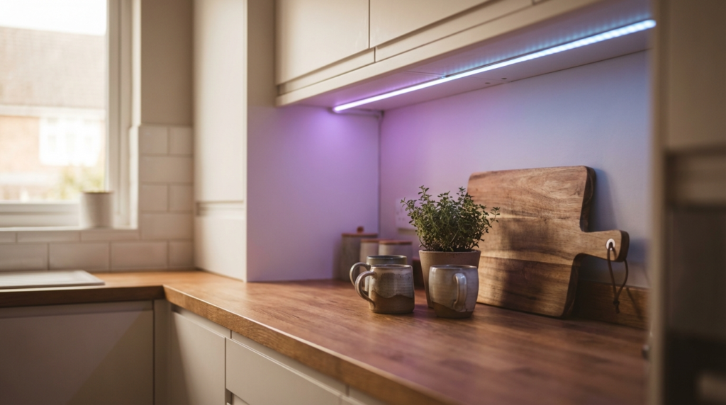 Smart LED light strips under kitchen cabinets UK