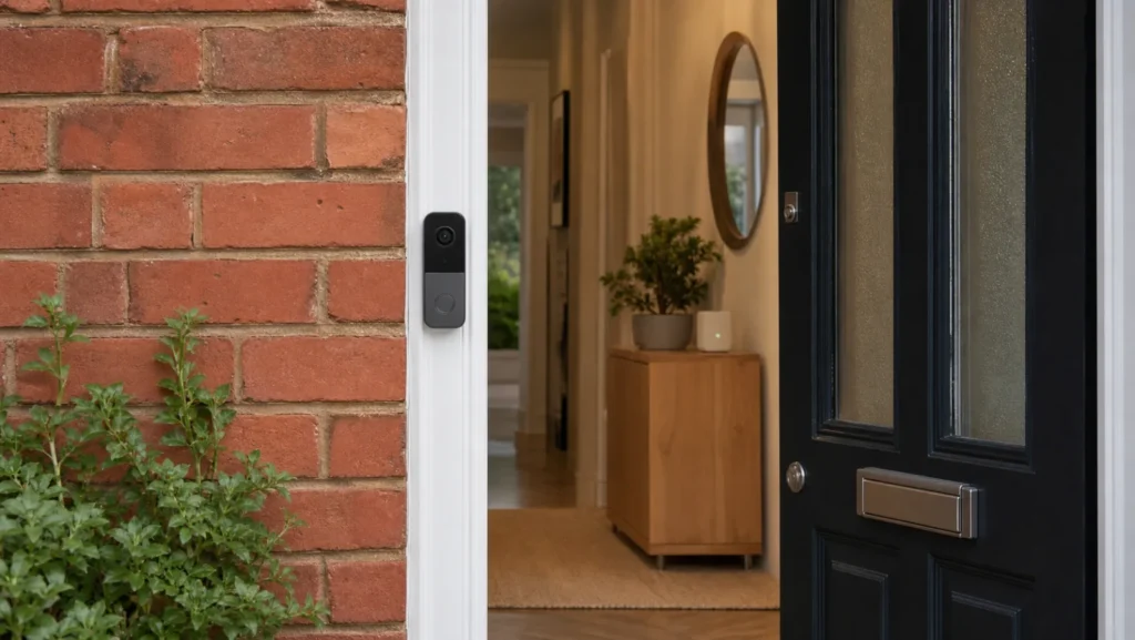 Generic subscription-free video doorbell installed at a British home with a local storage hub