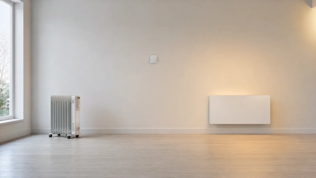 Generic panel heater and oil-filled radiator in a British sitting room