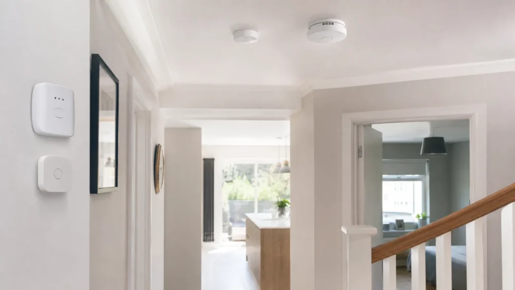 Interconnected smoke heat and carbon-monoxide alarms with a gateway in a British home